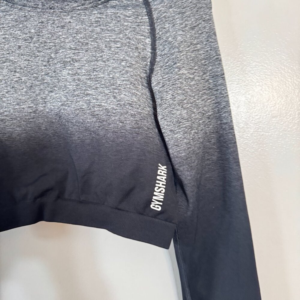 GYMSHARK Adapt Ombre Seamless Long Sleeve Workout Crop Top Black Gray Medium - Picture 4 of 10